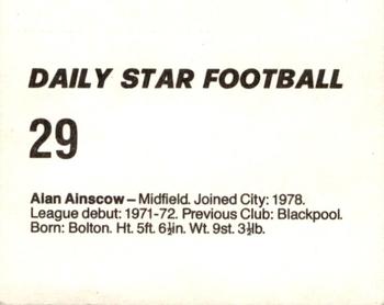 1980-81 Daily Star Football #29 Alan Ainscow Back