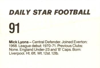 1980-81 Daily Star Football #91 Mick Lyons Back