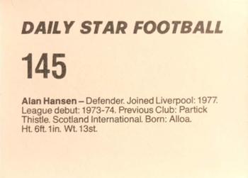 1980-81 Daily Star Football #145 Alan Hansen Back