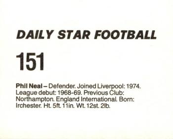 1980-81 Daily Star Football #151 Phil Neal Back