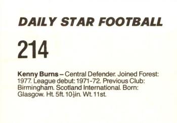 1980-81 Daily Star Football #214 Kenny Burns Back