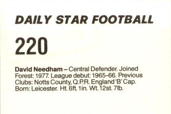 1980-81 Daily Star Football #220 David Needham Back
