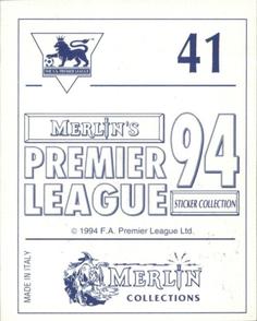 1993-94 Merlin's Premier League 94 Sticker Collection #41 Tim Flowers Back