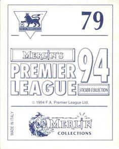 1993-94 Merlin's Premier League 94 Sticker Collection #79 Steve Ogrizovic Back