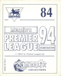 1993-94 Merlin's Premier League 94 Sticker Collection #84 John Williams Back