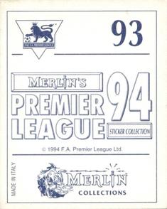 1993-94 Merlin's Premier League 94 Sticker Collection #93 Leigh Jenkinson Back