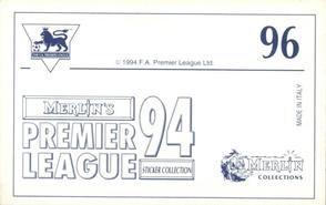 1993-94 Merlin's Premier League 94 Sticker Collection #96 Peter Ndlovu Back