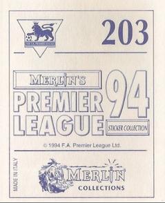 1993-94 Merlin's Premier League 94 Sticker Collection #203 Ryan Giggs Back