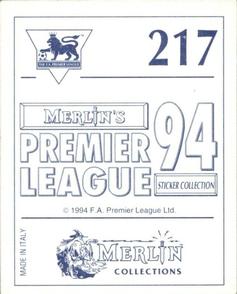 1993-94 Merlin's Premier League 94 Sticker Collection #217 Programme Back