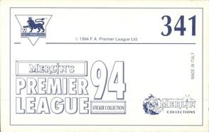 1993-94 Merlin's Premier League 94 Sticker Collection #341 Jostein Flo Back