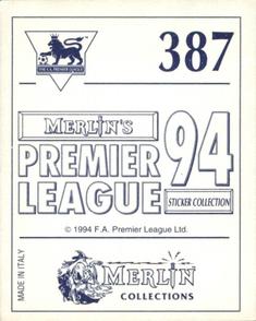 1993-94 Merlin's Premier League 94 Sticker Collection #387 Kevin Moore Back