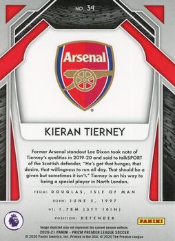 2020-21 Panini Prizm Premier League #34 Kieran Tierney Back