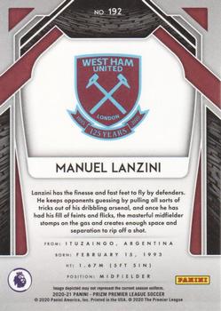 2020-21 Panini Prizm Premier League #192 Manuel Lanzini Back