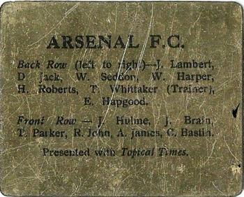 1931 Topical Times Famous Football Teams #NNO Arsenal F.C. Back