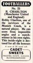 1958 Cadet Sweets Footballers #25 Bobby Charlton Back