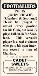1958 Cadet Sweets Footballers #27 John Hewie Back