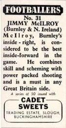 1958 Cadet Sweets Footballers #31 Jimmy McIlroy Back