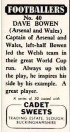 1958 Cadet Sweets Footballers #40 Dave Bowen Back