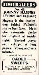 1958 Cadet Sweets Footballers #42 Johnny Haynes Back