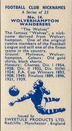1959-60 Sweetule Products Football Club Nicknames #14 Wolverhampton Wanderers Back