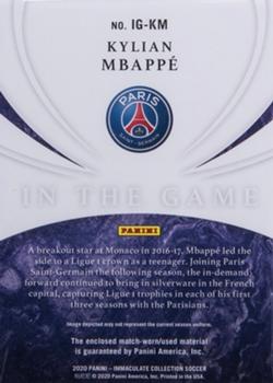 2020 Panini Immaculate Collection - In the Game Patches Platinum #IG-KM Kylian Mbappe Back