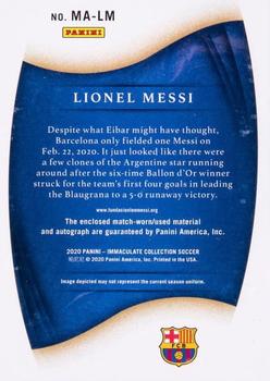 2020 Panini Immaculate Collection - Memorabilia Autographs #MA-LM Lionel Messi Back