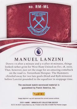 2020 Panini Immaculate Collection - Remarkable Memorabilia Platinum #RM-ML Manuel Lanzini Back