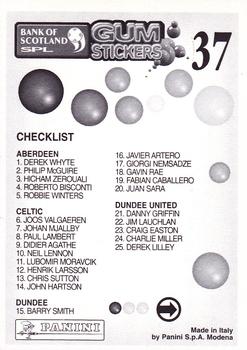 2001-02 Panini Scottish Premier League Gum Stickers #37 Nick Colgan Back
