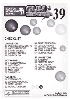 2001-02 Panini Scottish Premier League Gum Stickers #39 Franck Sauzee Back