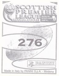 2000 Panini Scottish Premier League Stickers #276 Bobby Williamson Back