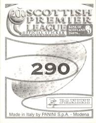 2000 Panini Scottish Premier League Stickers #290 Frederic Dindeleux Back