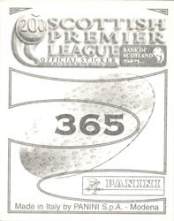 2000 Panini Scottish Premier League Stickers #365 Arthur Numan Back