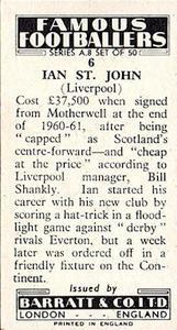 1961 Barratt & Co. Famous Footballers (A9) - A8 Misprint #6 Ian St. John Back
