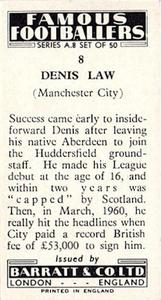 1961 Barratt & Co. Famous Footballers (A9) - A8 Misprint #8 Denis Law Back