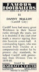 1961 Barratt & Co. Famous Footballers (A9) - A8 Misprint #11 Danny Malloy Back