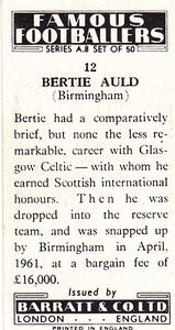 1961 Barratt & Co. Famous Footballers (A9) - A8 Misprint #12 Bertie Auld Back