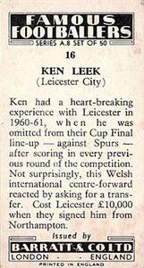 1961 Barratt & Co. Famous Footballers (A9) - A8 Misprint #16 Ken Leek Back