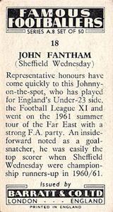 1961 Barratt & Co. Famous Footballers (A9) - A8 Misprint #18 John Fantham Back