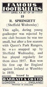 1961 Barratt & Co. Famous Footballers (A9) - A8 Misprint #19 Ron Springett Back