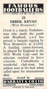 1961 Barratt & Co. Famous Footballers (A9) - A8 Misprint #23 Derek Kevan Back