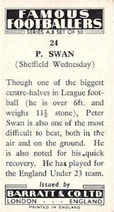 1961 Barratt & Co. Famous Footballers (A9) - A8 Misprint #24 Peter Swan Back