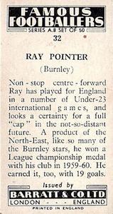1961 Barratt & Co. Famous Footballers (A9) - A8 Misprint #32 Ray Pointer Back
