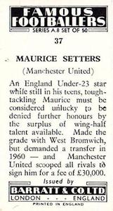 1961 Barratt & Co. Famous Footballers (A9) - A8 Misprint #37 Maurice Setters Back