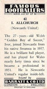 1961 Barratt & Co. Famous Footballers (A9) - A8 Misprint #42 Ivor Allchurch Back