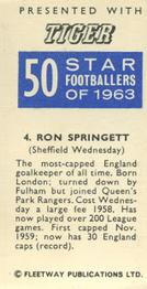 1963 Fleetway Ltd. 50 Star Footballers of 1963 #4 Ron Springett Back