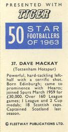 1963 Fleetway Ltd. 50 Star Footballers of 1963 #37 Dave Mackay Back