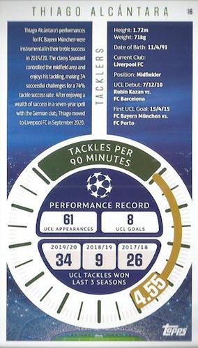2020-21 Topps UEFA Champions League Best of the Best #16 Thiago Alcântara Back