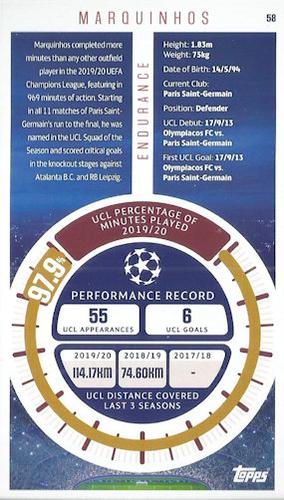 2020-21 Topps UEFA Champions League Best of the Best #58 Marquinhos Back