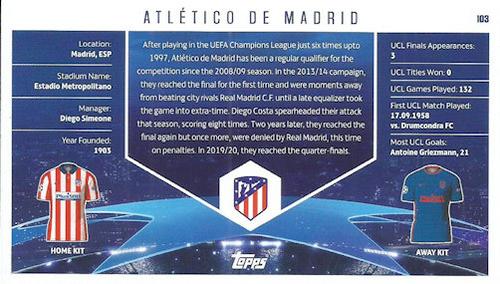 2020-21 Topps UEFA Champions League Best of the Best #103 Atletico Madrid Back