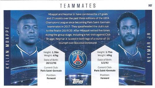 2020-21 Topps UEFA Champions League Best of the Best #147 Kylian Mbappé / Neymar Jr. Back